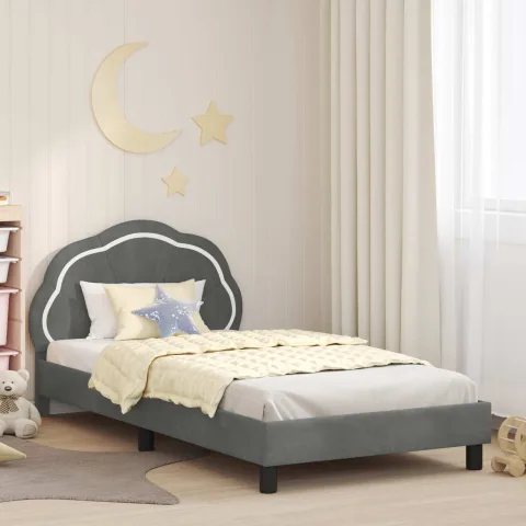 vidaXL Cadru de pat pentru copii cu spătar Gri închis 90 x 190 cm