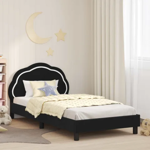 vidaXL Cadru de pat pentru copii cu spătar Negru 90 x 200 cm Catifea