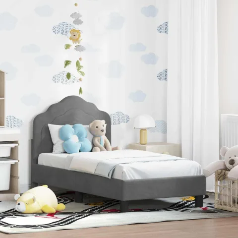 vidaXL Cadru de pat pentru copii cu spătar Gri închis 70 x 140 cm