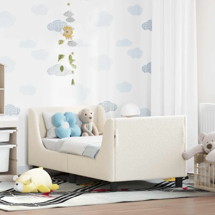 vidaXL Cadru de pat pentru copii cu spătar Crem 70 x 140 cm Bouclé