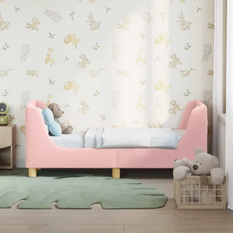 vidaXL Cadru de pat pentru copii cu spătar Roz 70 x 140 cm Bouclé