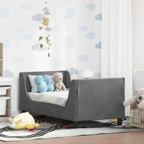 vidaXL Cadru de pat pentru copii cu spătar Gri închis 70 x 140 cm