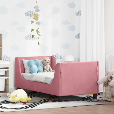 vidaXL Cadru de pat pentru copii cu spătar Roz 70 x 140 cm Catifea