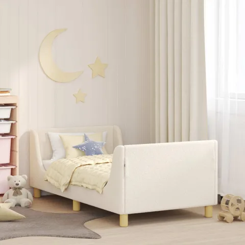 vidaXL Cadru de pat pentru copii cu spătar Crem 80 x 160 cm Bouclé