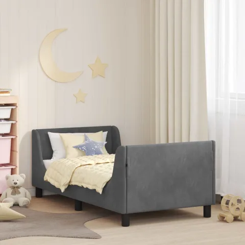 vidaXL Cadru de pat pentru copii cu spătar Gri închis 80 x 160 cm