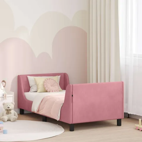 vidaXL Cadru de pat pentru copii cu spătar Roz 80 x 160 cm Catifea