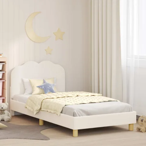 vidaXL Cadru de pat pentru copii cu spătar Crem 90 x 190 cm Bouclé