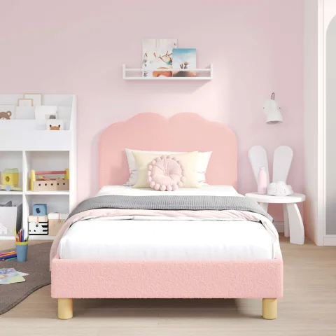 vidaXL Cadru de pat pentru copii cu spătar Roz 90 x 190 cm Bouclé