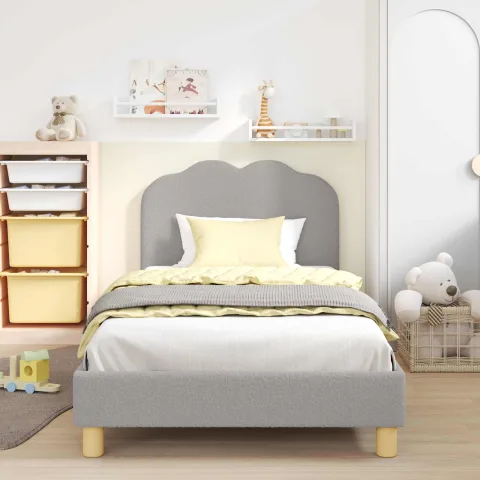 vidaXL Cadru de pat pentru copii cu spătar Gri deschis 90x200 cm