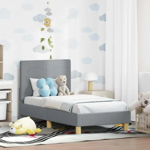 vidaXL Cadru de pat pentru copii cu spătar Gri deschis 70 x 140 cm
