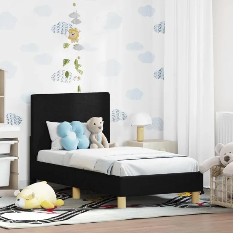 vidaXL Cadru de pat pentru copii cu spătar Negru 70 x 140 cm țesătură