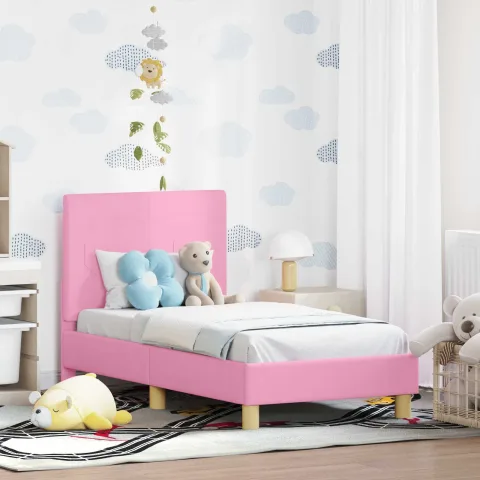 vidaXL Cadru de pat pentru copii cu spătar Roz 70 x 140 cm țesătură