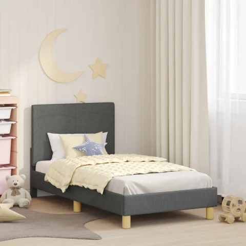 vidaXL Cadru de pat pentru copii cu spătar Gri închis 80 x 160 cm