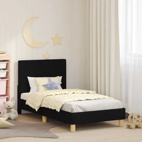 vidaXL Cadru de pat pentru copii cu spătar Negru 80 x 160 cm țesătură