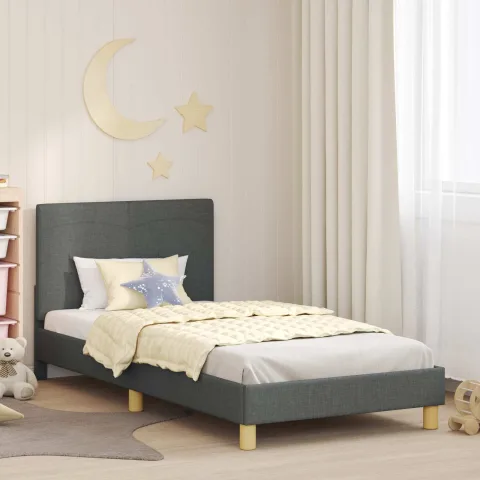 vidaXL Cadru de pat pentru copii cu spătar Gri închis 90 x 190 cm