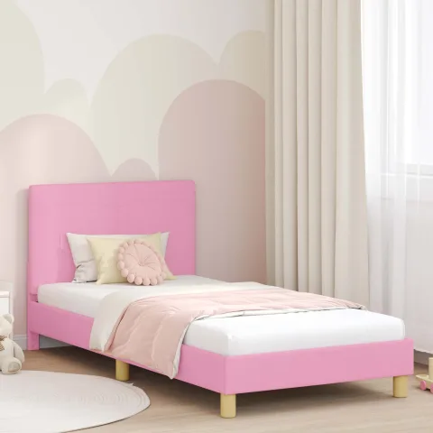 vidaXL Cadru de pat pentru copii cu spătar Roz 90 x 190 cm țesătură