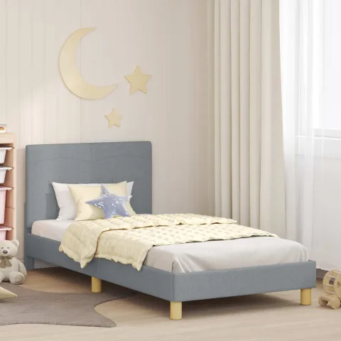 vidaXL Cadru de pat pentru copii cu spătar Gri deschis 90 x 200 cm