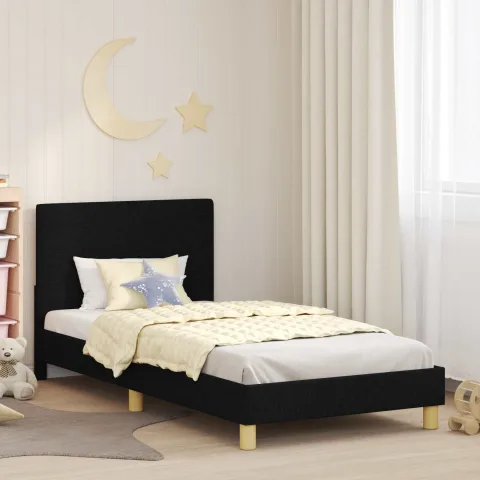 vidaXL Cadru de pat pentru copii cu spătar Negru 90 x 200 cm țesătură