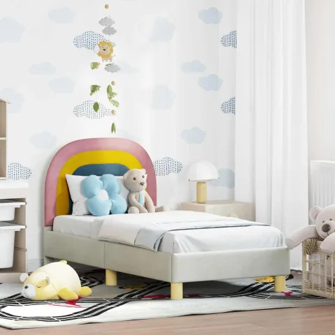vidaXL Cadru de pat pentru copii cu spătar Crem 70 x 140 cm Catifea