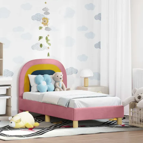 vidaXL Cadru de pat pentru copii cu spătar Roz 70 x 140 cm Catifea