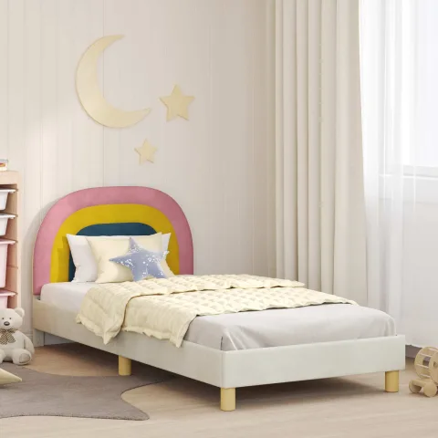 vidaXL Cadru de pat pentru copii cu spătar Crem 80 x 200 cm Catifea