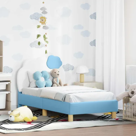 vidaXL Cadru de pat pentru copii cu spătar albastru 70 x 140 cm PU