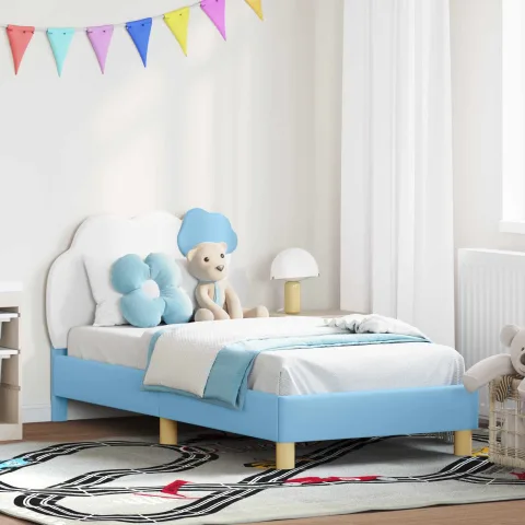 vidaXL Cadru de pat pentru copii cu spătar albastru 80 x 160 cm PU