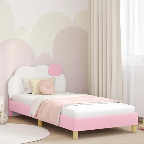 vidaXL Cadru de pat pentru copii cu spătar Roz 90 x 200 cm PU