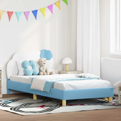 vidaXL Cadru de pat pentru copii cu spătar albastru 90 x 200 cm PU