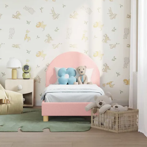 vidaXL Cadru de pat pentru copii cu spătar Roz 70 x 140 cm Bouclé