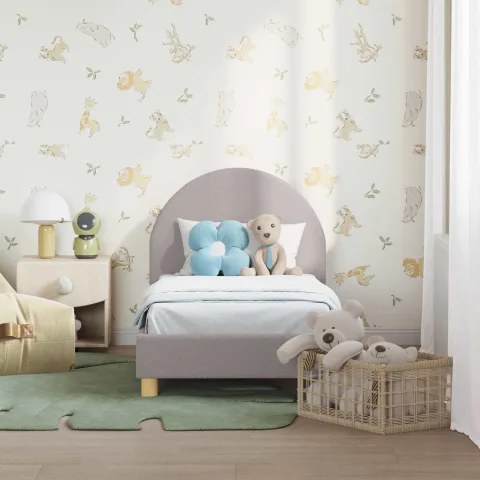 vidaXL Cadru de pat pentru copii cu spătar Gri deschis 70 x 140 cm
