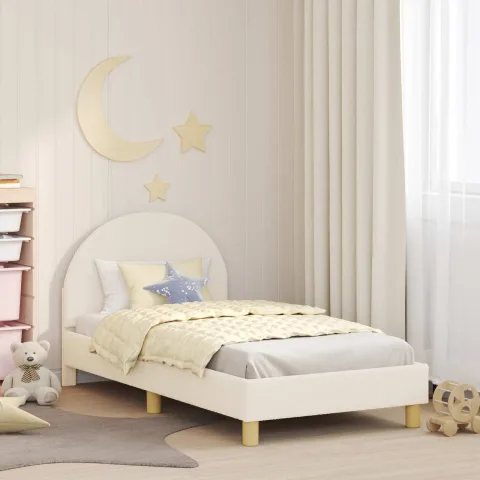 vidaXL Cadru de pat pentru copii cu spătar Crem 80 x 160 cm Bouclé