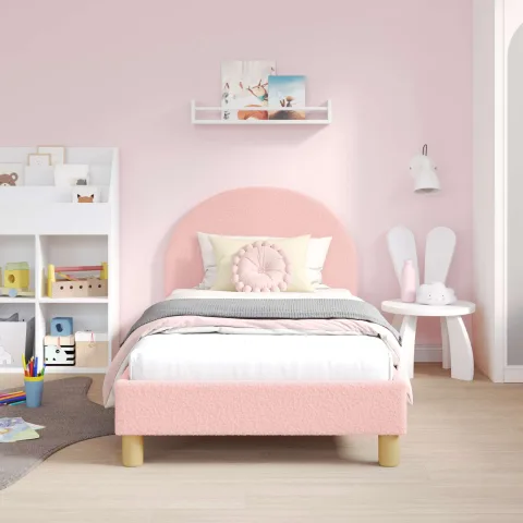 vidaXL Cadru de pat pentru copii cu spătar Roz 80 x 160 cm Bouclé