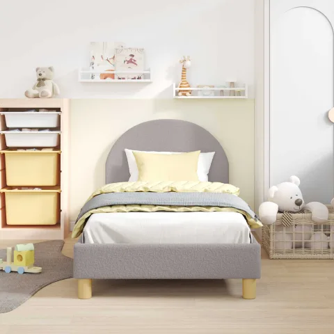 vidaXL Cadru de pat pentru copii cu spătar Gri deschis 80 x 160 cm