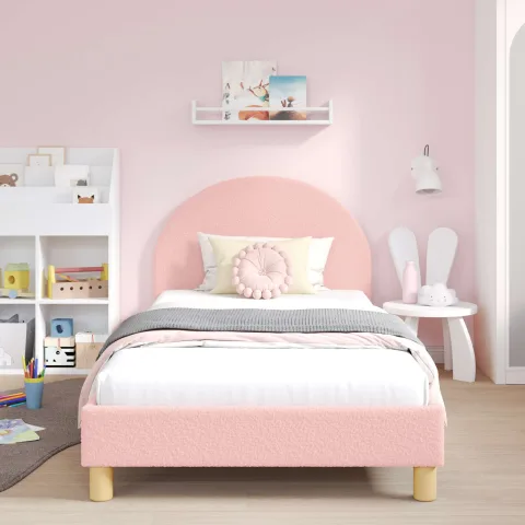 vidaXL Cadru de pat pentru copii cu spătar Roz 80 x 200 cm Bouclé