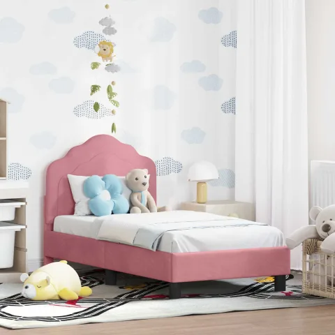 vidaXL Cadru de pat pentru copii cu spătar Roz 70 x 140 cm Catifea