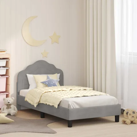 vidaXL Cadru de pat pentru copii cu spătar Gri deschis 80 x 160 cm