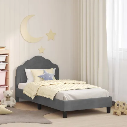 vidaXL Cadru de pat pentru copii cu spătar Gri închis 80 x 160 cm