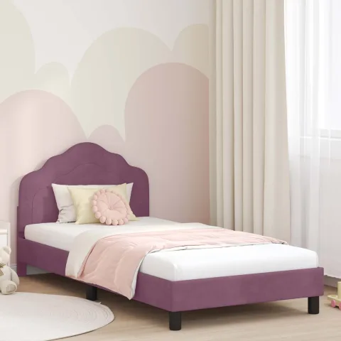 vidaXL Cadru de pat pentru copii cu spătar Violet 90 x 190 cm Catifea