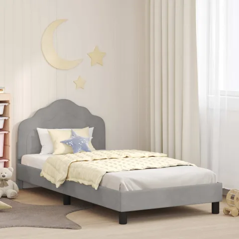 vidaXL Cadru de pat pentru copii cu spătar Gri deschis 90 x 200 cm