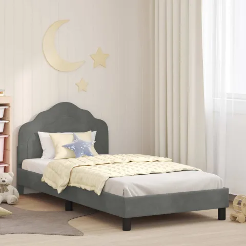 vidaXL Cadru de pat pentru copii cu spătar Gri închis 90 x 200 cm