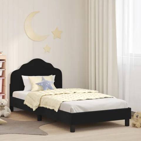 vidaXL Cadru de pat pentru copii cu spătar Negru 90 x 200 cm Catifea