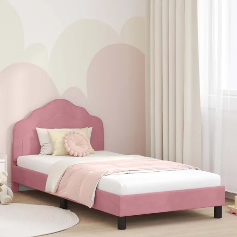 vidaXL Cadru de pat pentru copii cu spătar Roz 90 x 200 cm Catifea