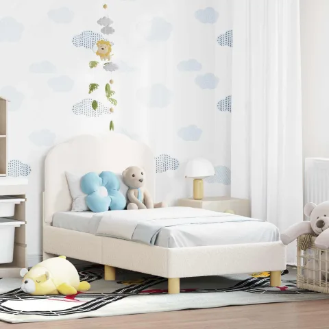 vidaXL Cadru de pat pentru copii cu spătar Crem 70 x 140 cm Bouclé