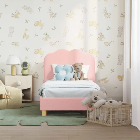 vidaXL Cadru de pat pentru copii cu spătar Roz 70 x 140 cm Bouclé