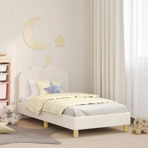 vidaXL Cadru de pat pentru copii cu spătar Crem 80 x 160 cm Bouclé
