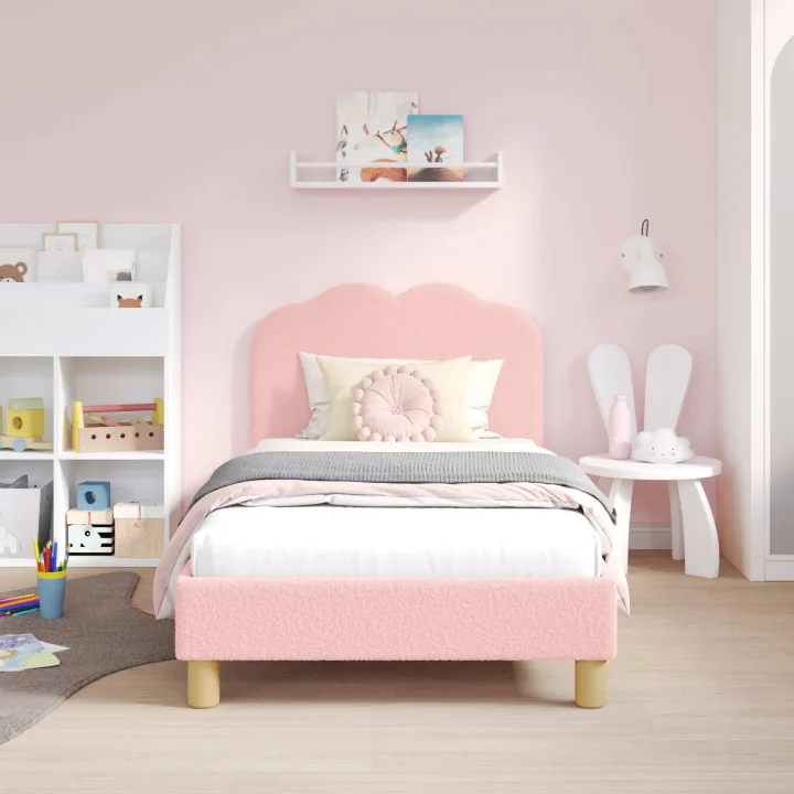 vidaXL Cadru de pat pentru copii cu spătar Roz 80 x 160 cm Bouclé