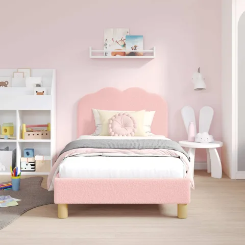 vidaXL Cadru de pat pentru copii cu spătar Roz 80 x 160 cm Bouclé