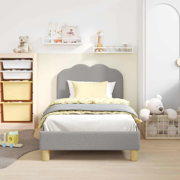 vidaXL Cadru de pat pentru copii cu spătar Gri deschis 80 x 160 cm