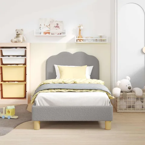 vidaXL Cadru de pat pentru copii cu spătar Gri deschis 80 x 160 cm